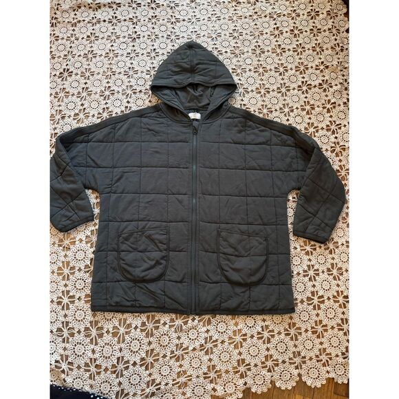 Lou & Grey Signature Soft Army Green  Quilted Zip Front Hooded Jacket‎ Sz L - Picture 1 of 5